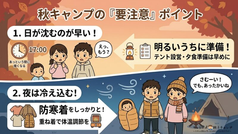 秋キャンプの注意点をまとめた図解