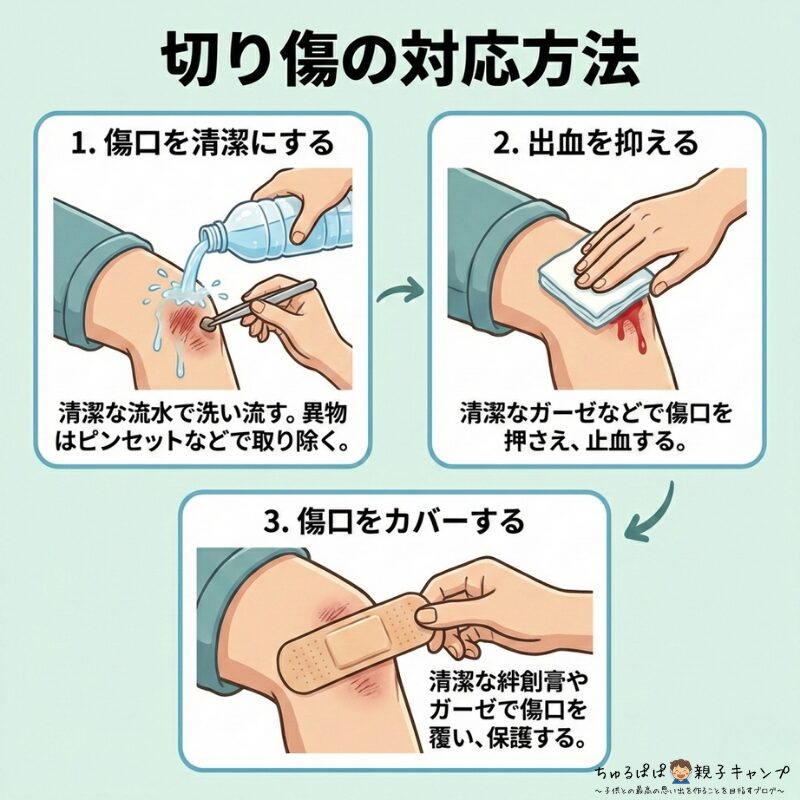 すり傷の対応方法をまとめた図解