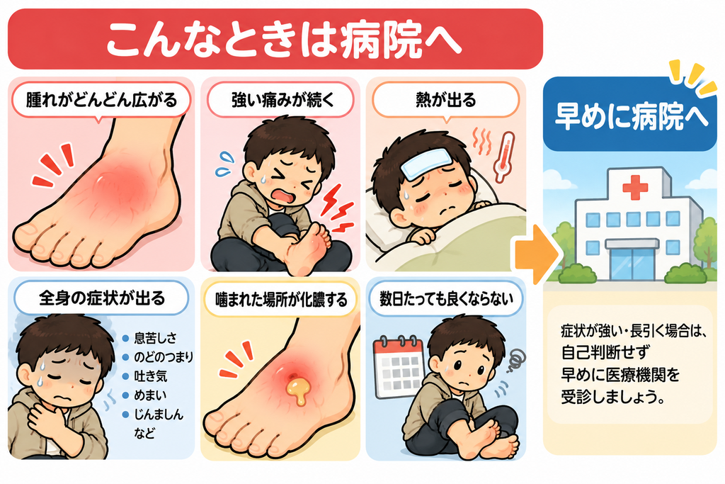 ムカデに噛まれた後に腫れや強い痛みなどの症状が出たら病院を受診する目安