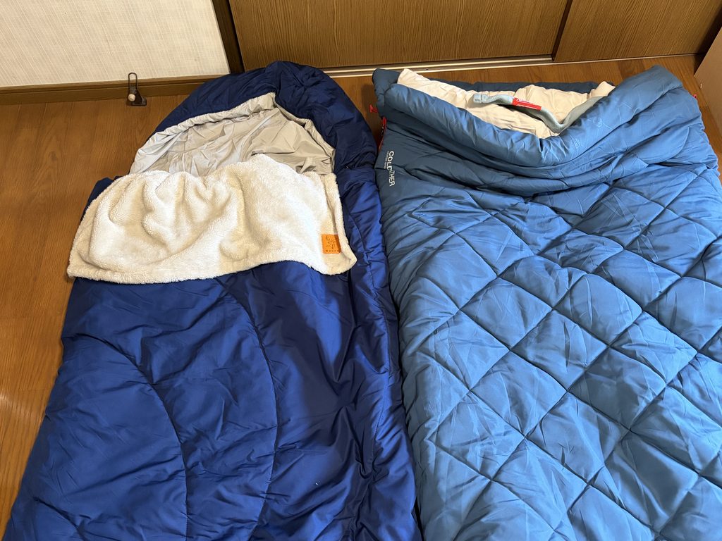 Nuuca Sleep Maxとコールマン マルチレイヤースリーピングバッグを比較した写真