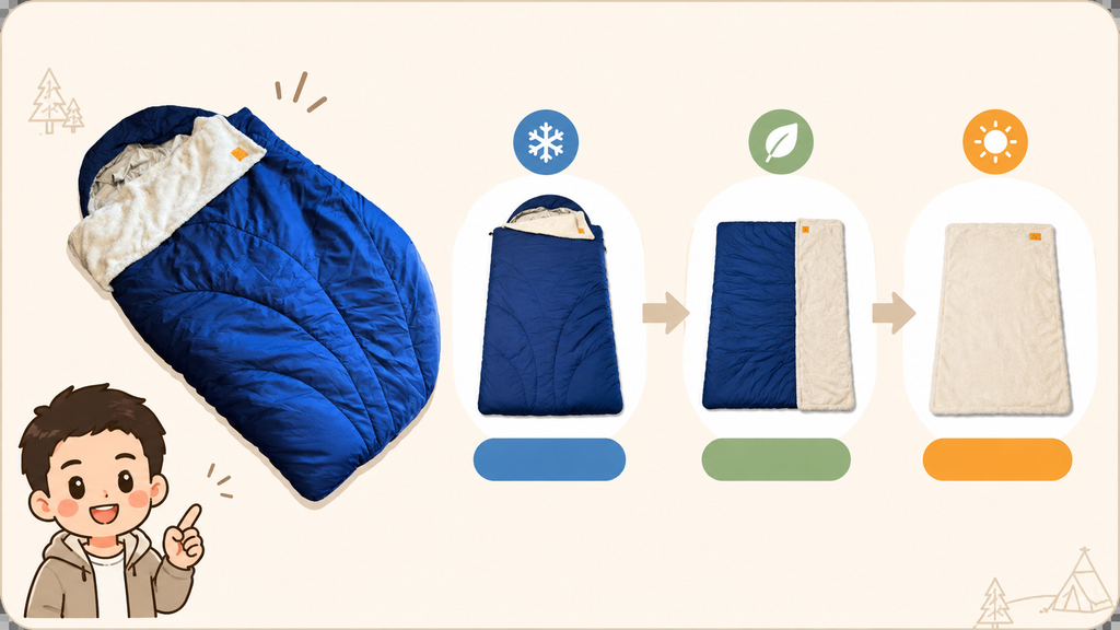 Nuuca Sleep Maxの3WAY使用方法を季節別に紹介した図解