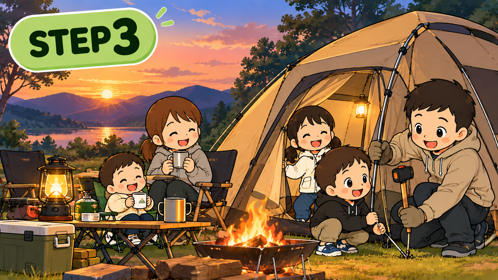 親子キャンプSTEP3|テントを張って初めてのテント泊に挑戦
