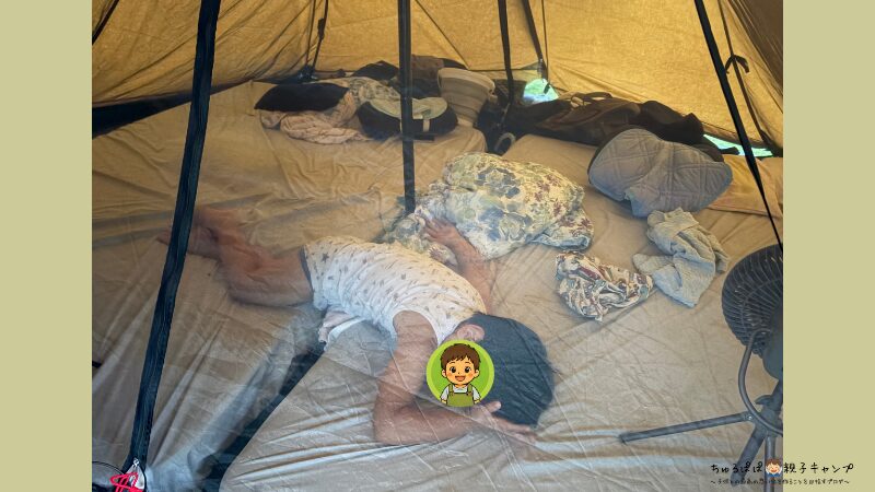 夏キャンプの寝具と扇風機