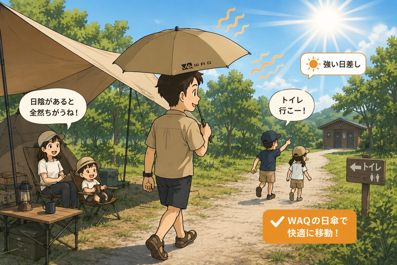 キャンプ場で使用したWAQ Field Umbrella