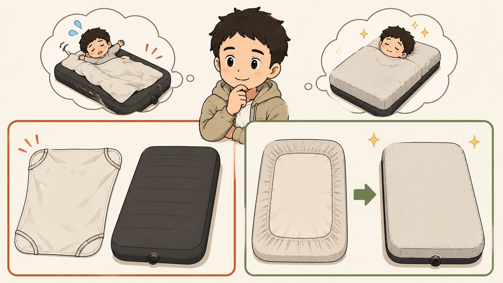 ボックスシーツ型とフラット型の違いイメージ