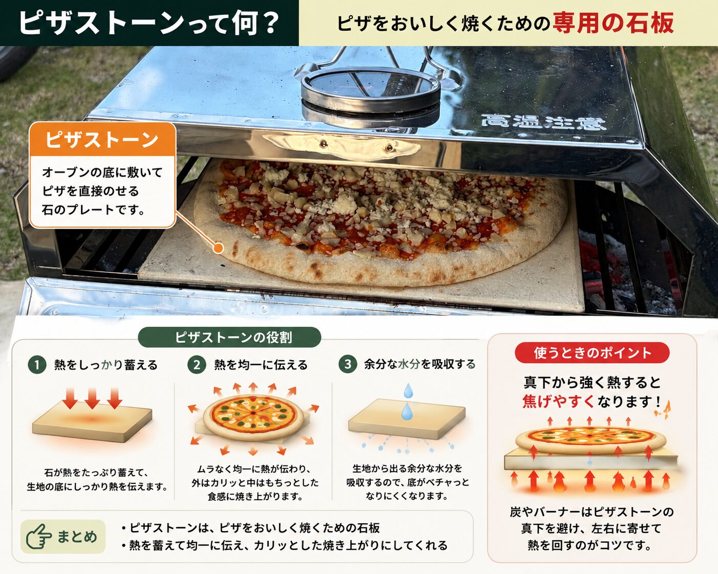 ピザストーンの役割と使い方を解説した図解