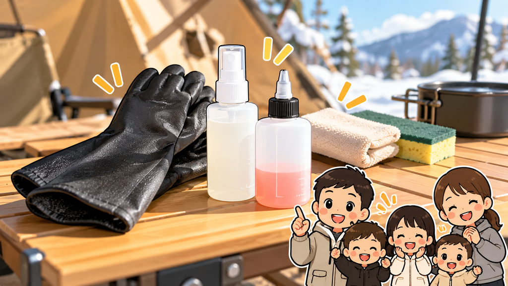 冬キャンプの洗い物をラクにする手袋と洗剤ボトルと水のいらない洗剤